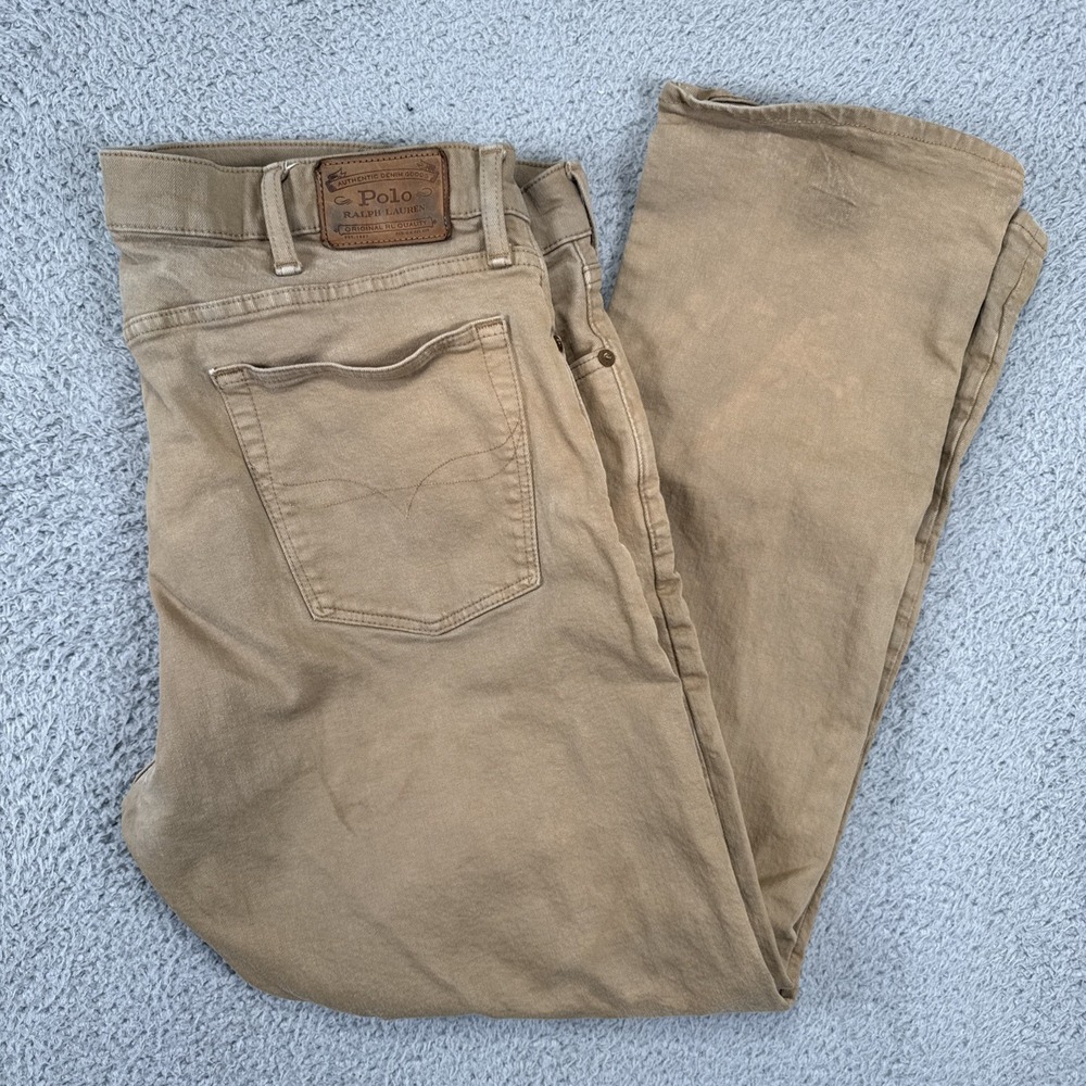Polo Ralph Lauren Jeans Mens 38x30 Beige Tan Varick Slim Straight‎ Khaki Denim